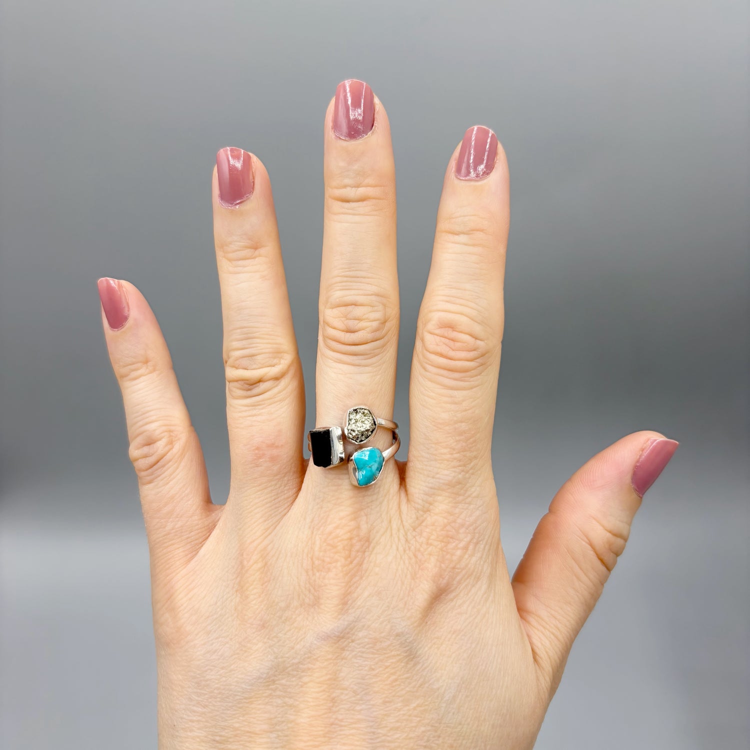 Anello Pirite, Turchese, Tormalina - Argento 925