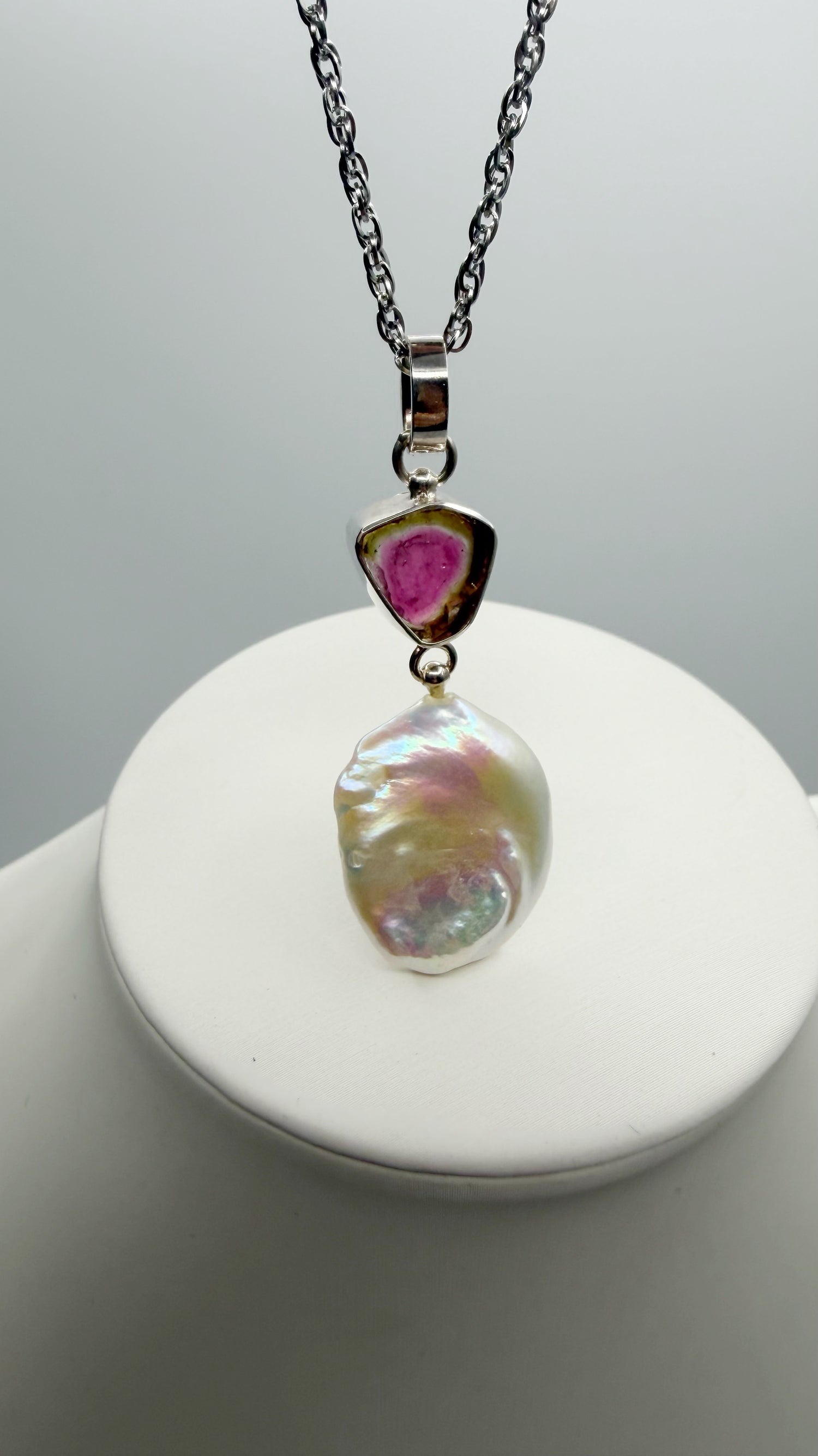Ciondolo Tormalina Watermelon e Madreperla - Argento 925