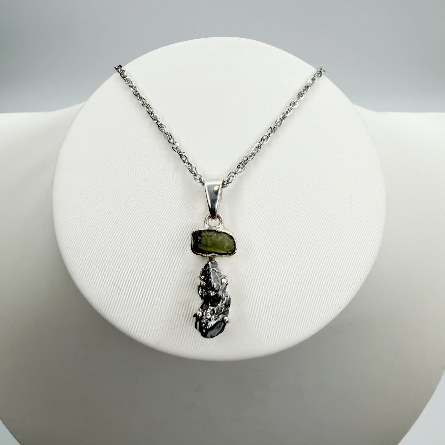 Ciondolo Moldavite e Meteorite Campo del Cielo - Argento 925