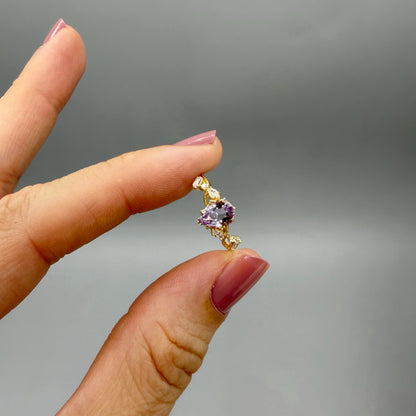 Anello Ametista a Goccia | Argento 925 placcato oro 14k - NON REGOLABILE
