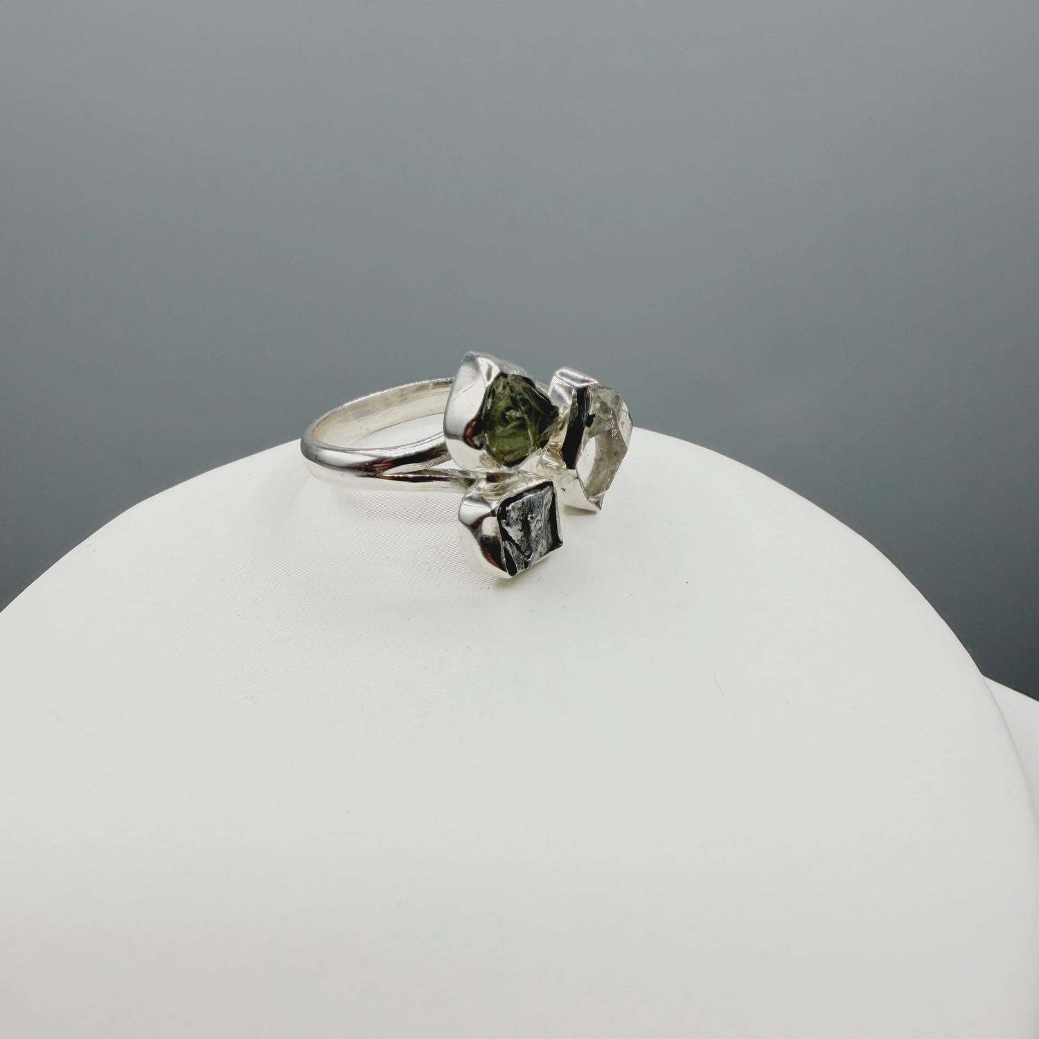 Anello Moldavite, Campo del Cielo e Diamante Herkimer | Argento 925