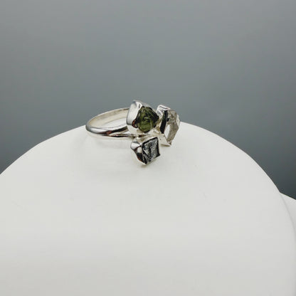 Anello Moldavite, Campo del Cielo e Diamante Herkimer | Argento 925