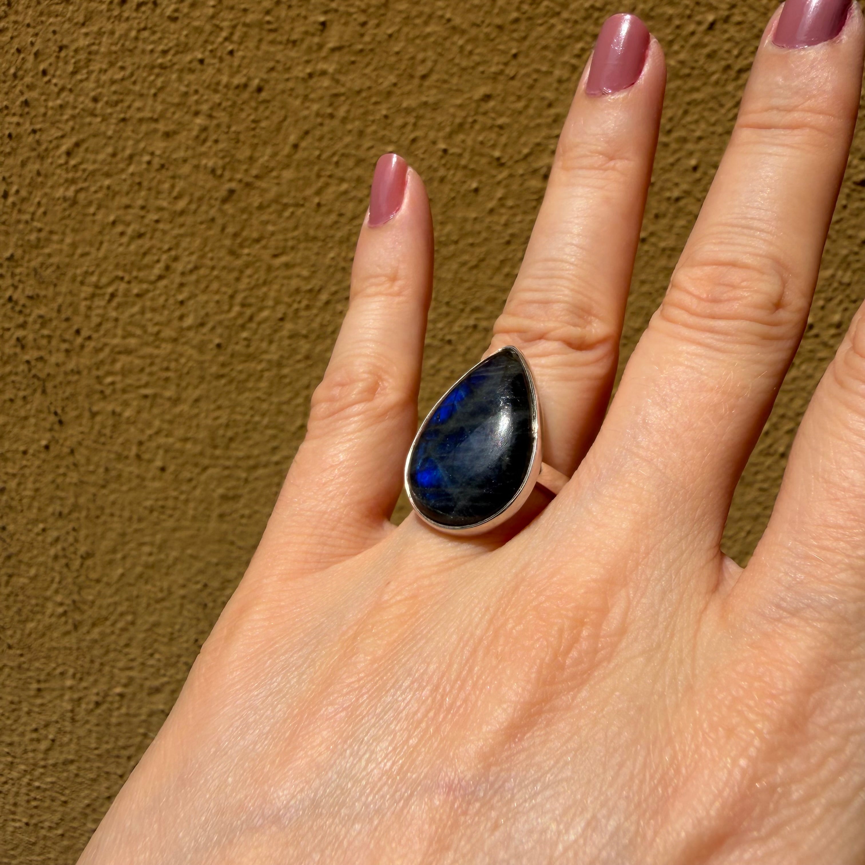 Anello Labradorite a Goccia - Argento 925