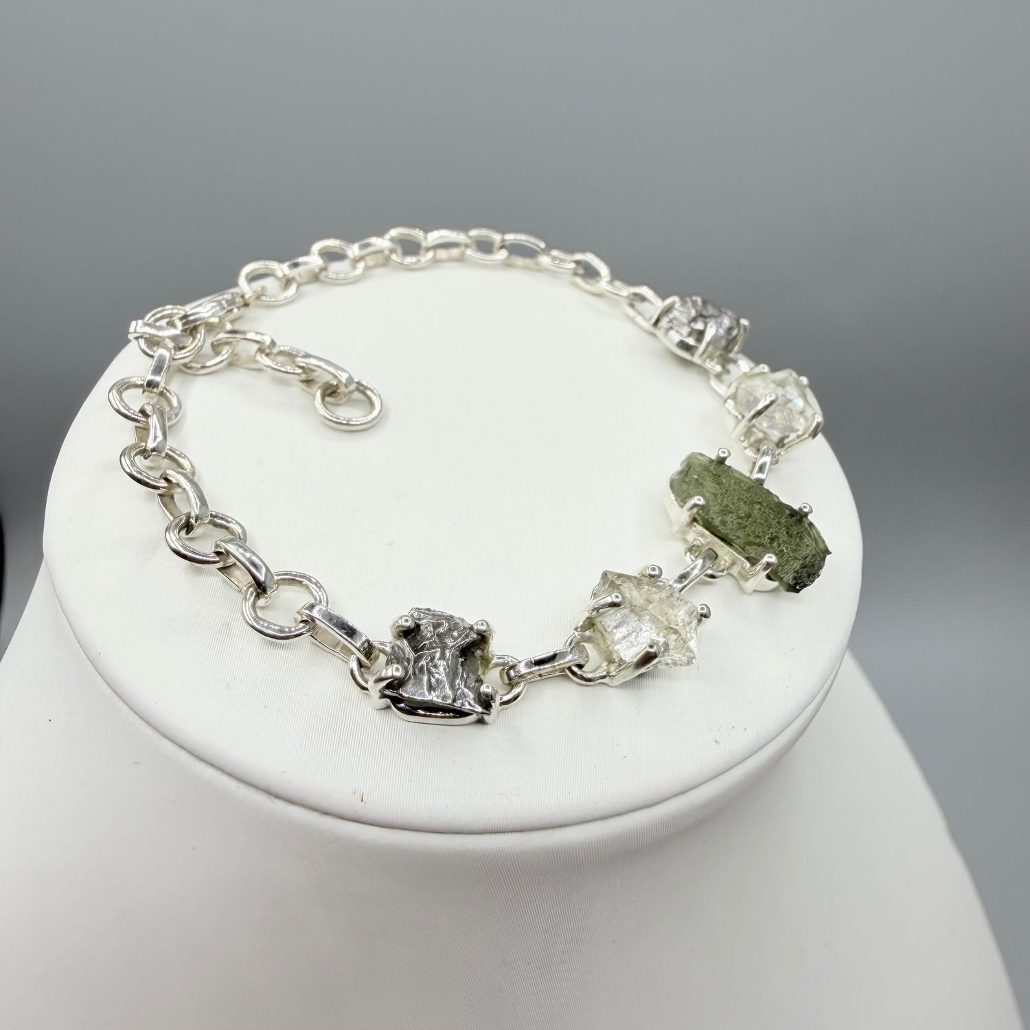 Bracciale Moldavite, Herkimer, Meteorite Campo del Cielo | Argento 925