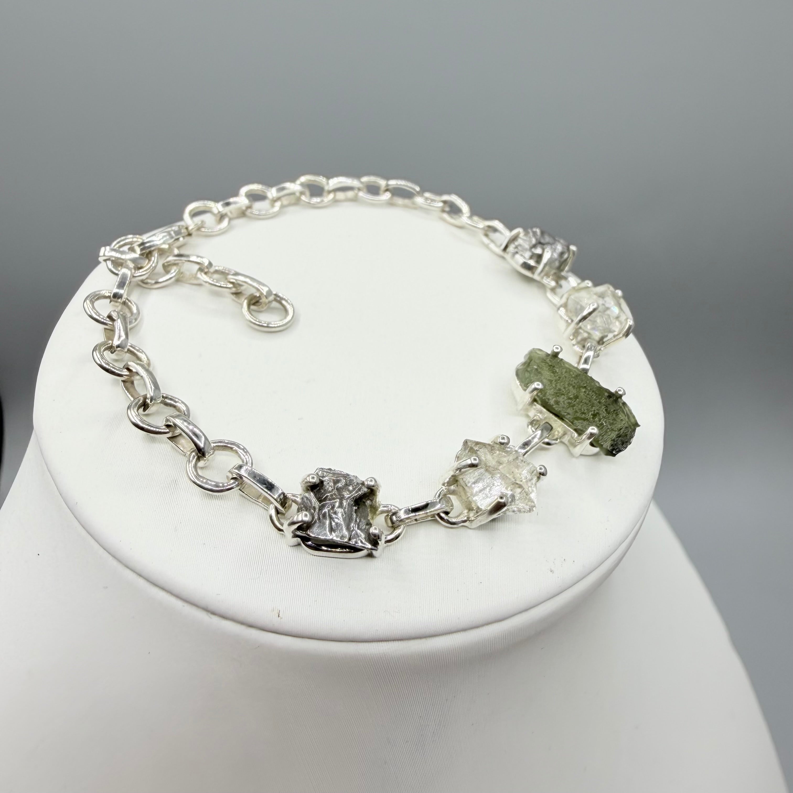 Bracciale Moldavite, Herkimer, Meteorite Campo del Cielo | Argento 925