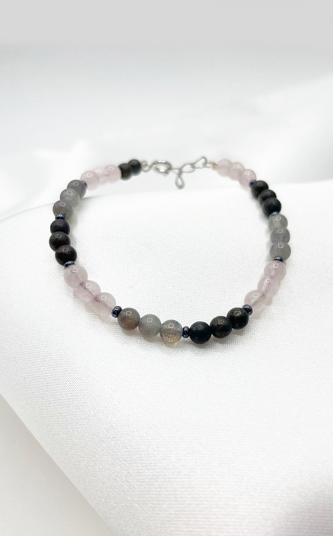 Bracciale dell'Abbondanza (Pirite, Labradorite, Quarzo Rosa)