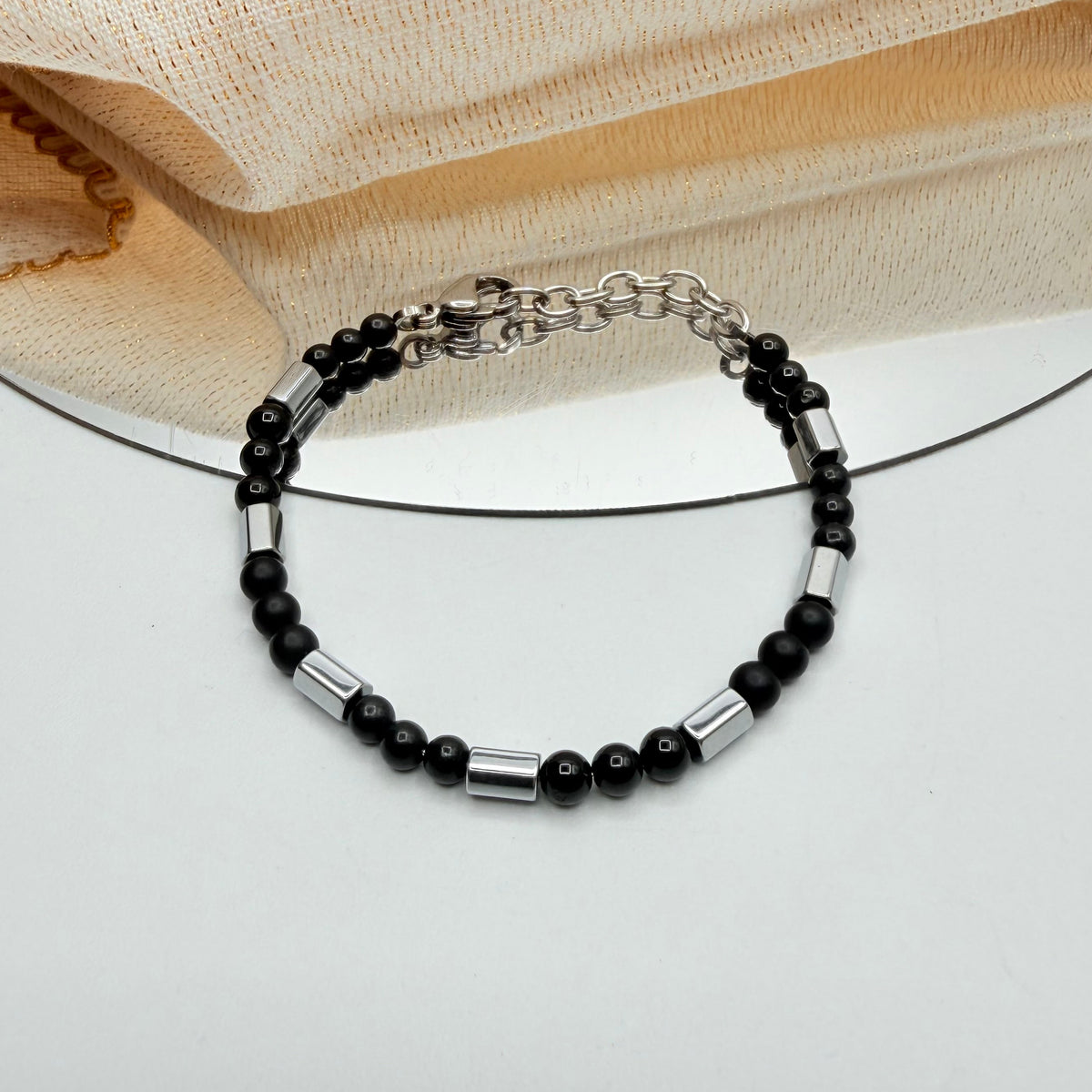 Bracciale Protection Unisex Silver - Tormalina, Onice, Shungite e Ematite