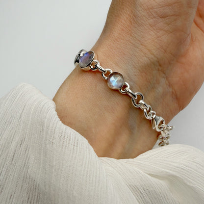Bracciale Labradorite Bianca e Argento 925 - sfaccettato