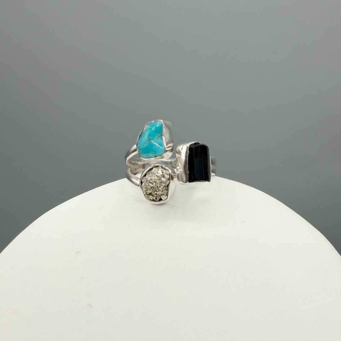 Anello Pirite, Turchese, Tormalina - Argento 925