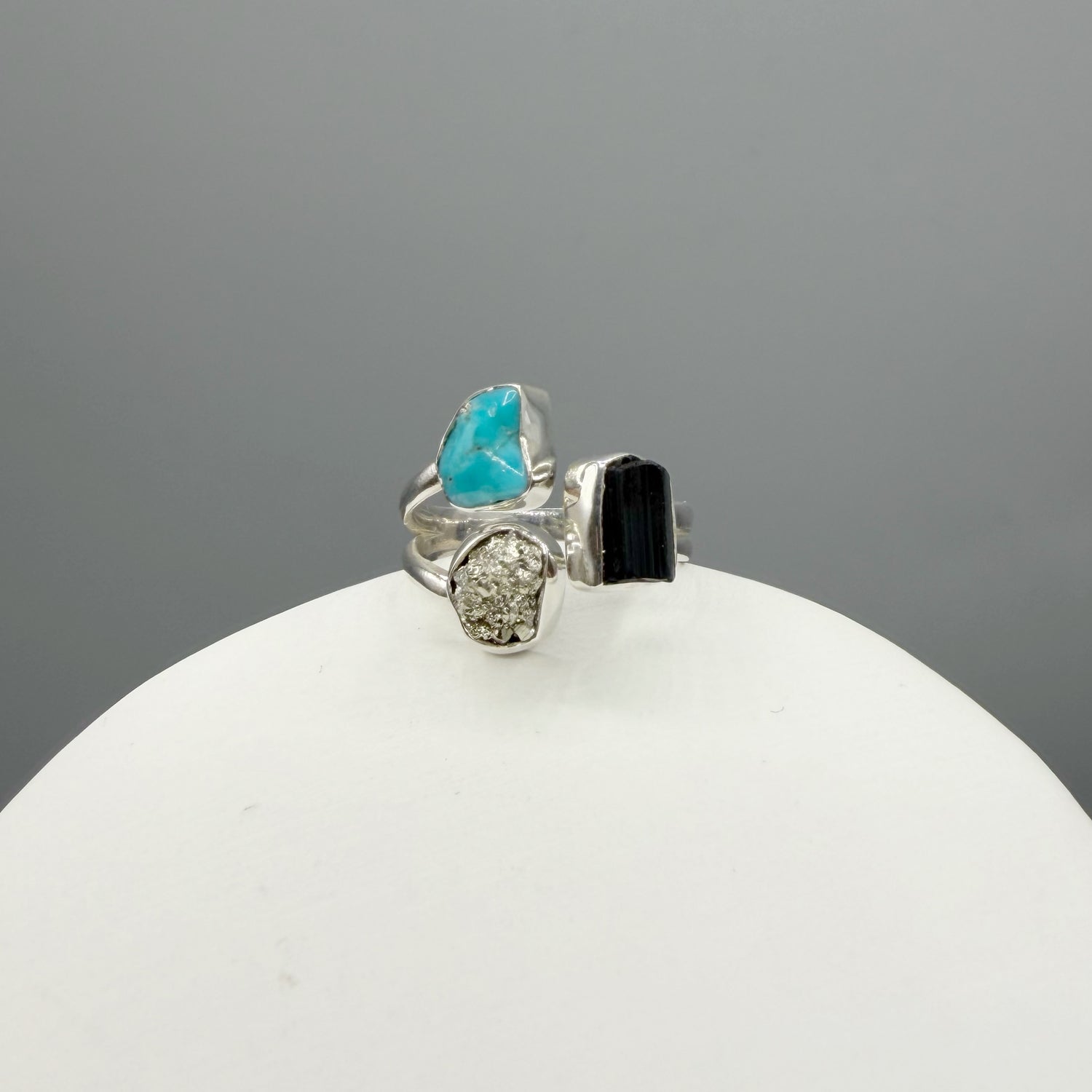 Anello Pirite, Turchese, Tormalina - Argento 925