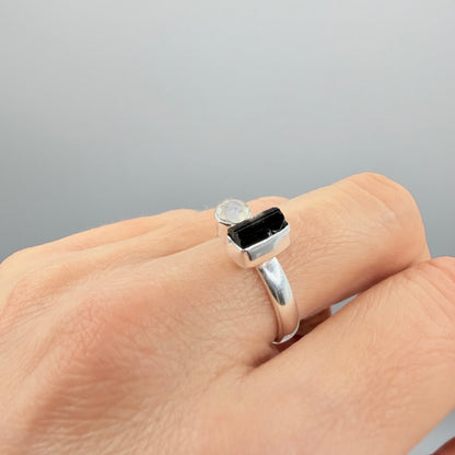 Anello Tormalina e Labradorite Bianca - Argento 925