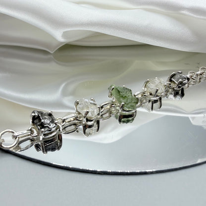 Bracciale  Moldavite, Herkimer, Meteorite Campo del Cielo | Argento 925