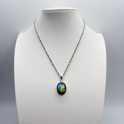 Ciondolo Labradorite Multifuoco Argento 925 - Ovale