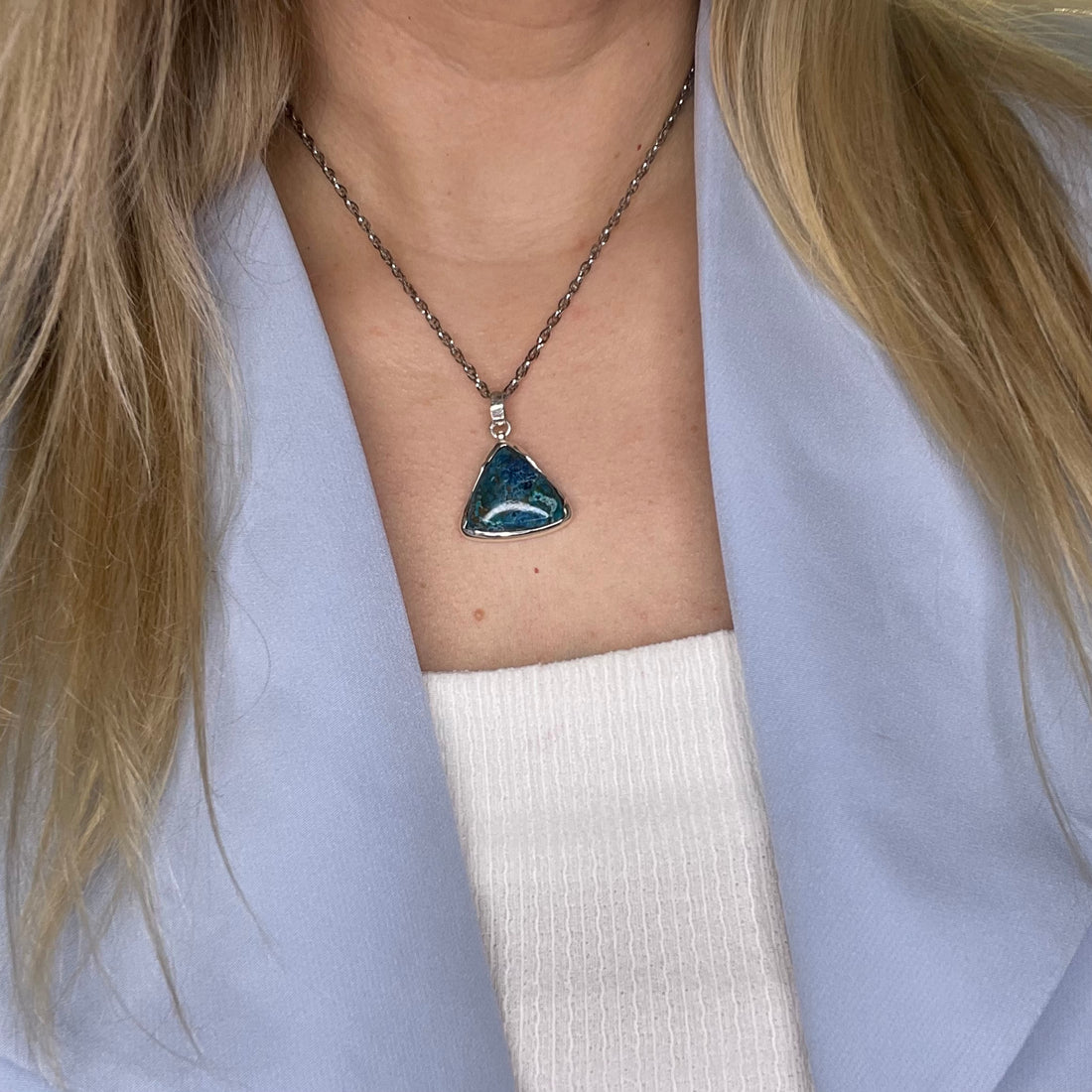 Ciondolo Crisocolla Triangolo - Argento 925