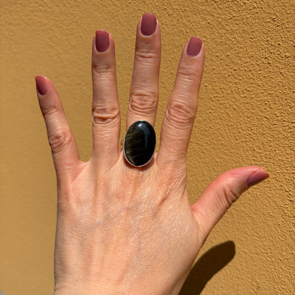 Anello Ossidiana Dorata Ovale - Argento 925