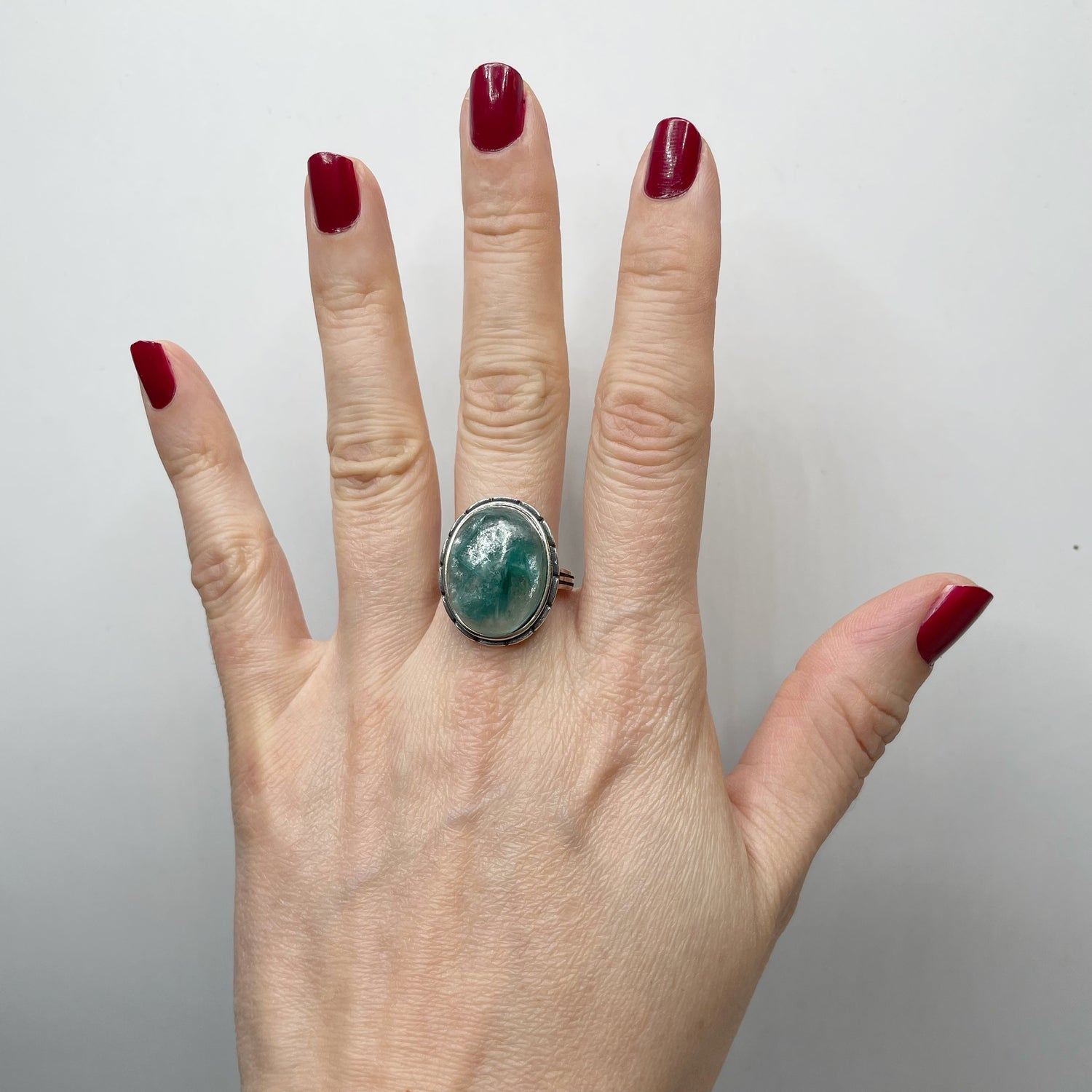 Anello Lepidolite Verde Ovale - Argento 925