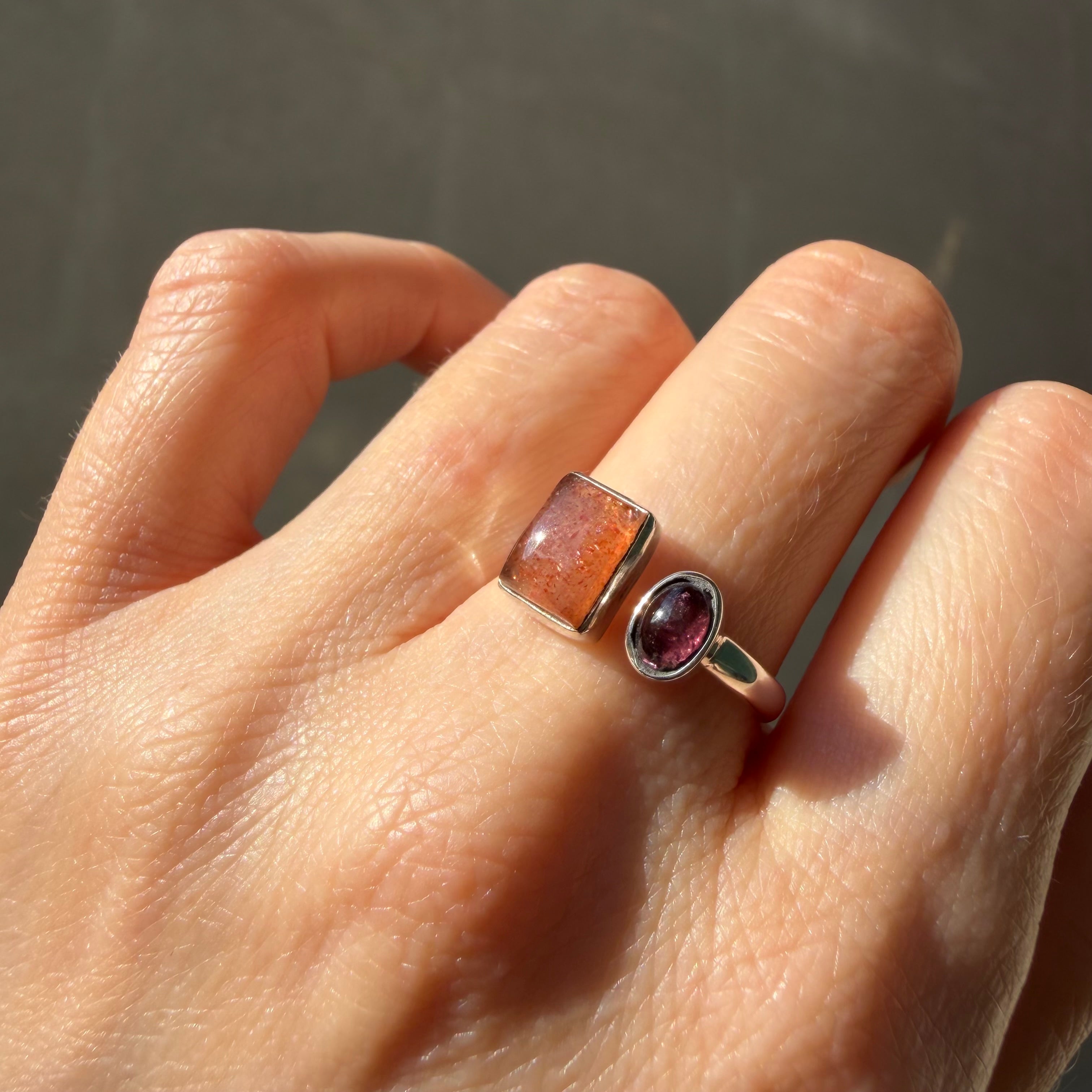 Anello Pietra del Sole e Granato - Argento 925