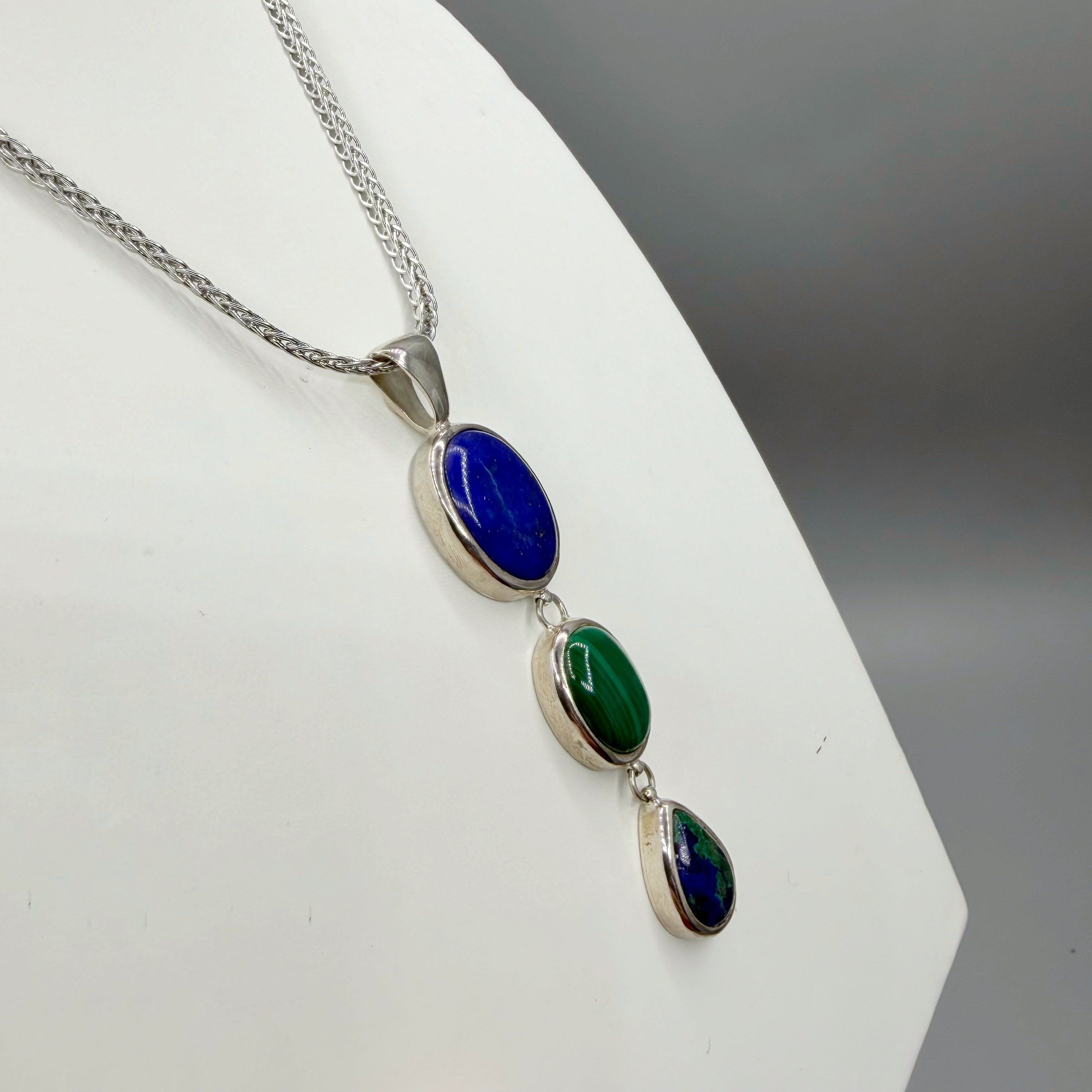 Ciondolo Lapislazzuli, Malachite, Azzurrite - Argento 925