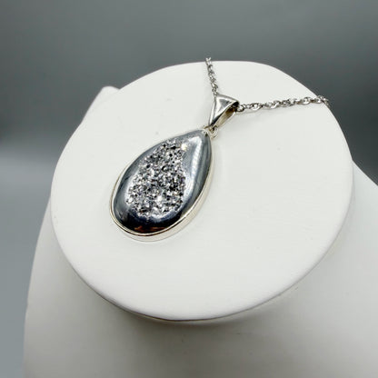 Ciondolo Drusa di Agata con Pirite Aura - Argento 925 - a Goccia