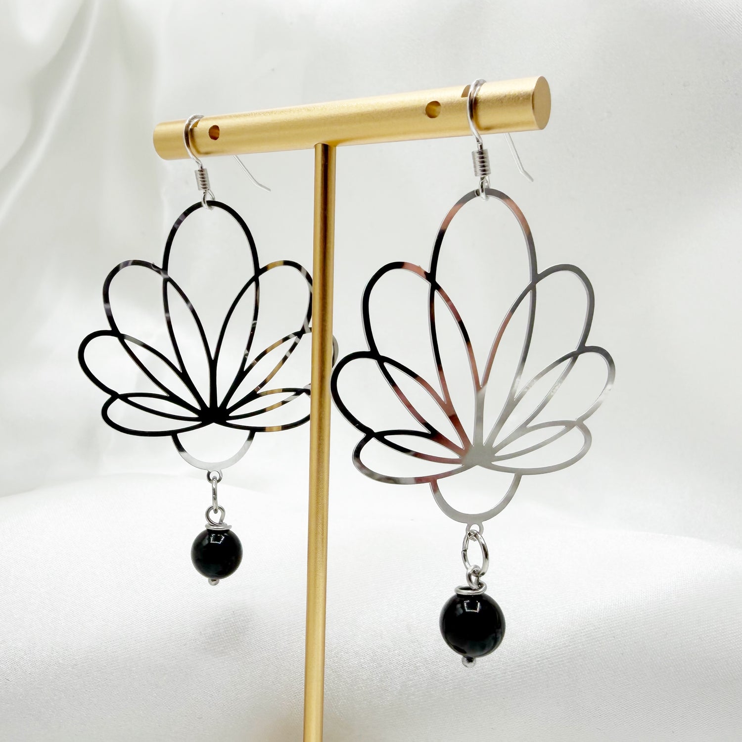 Orecchini Flower Ossidiana