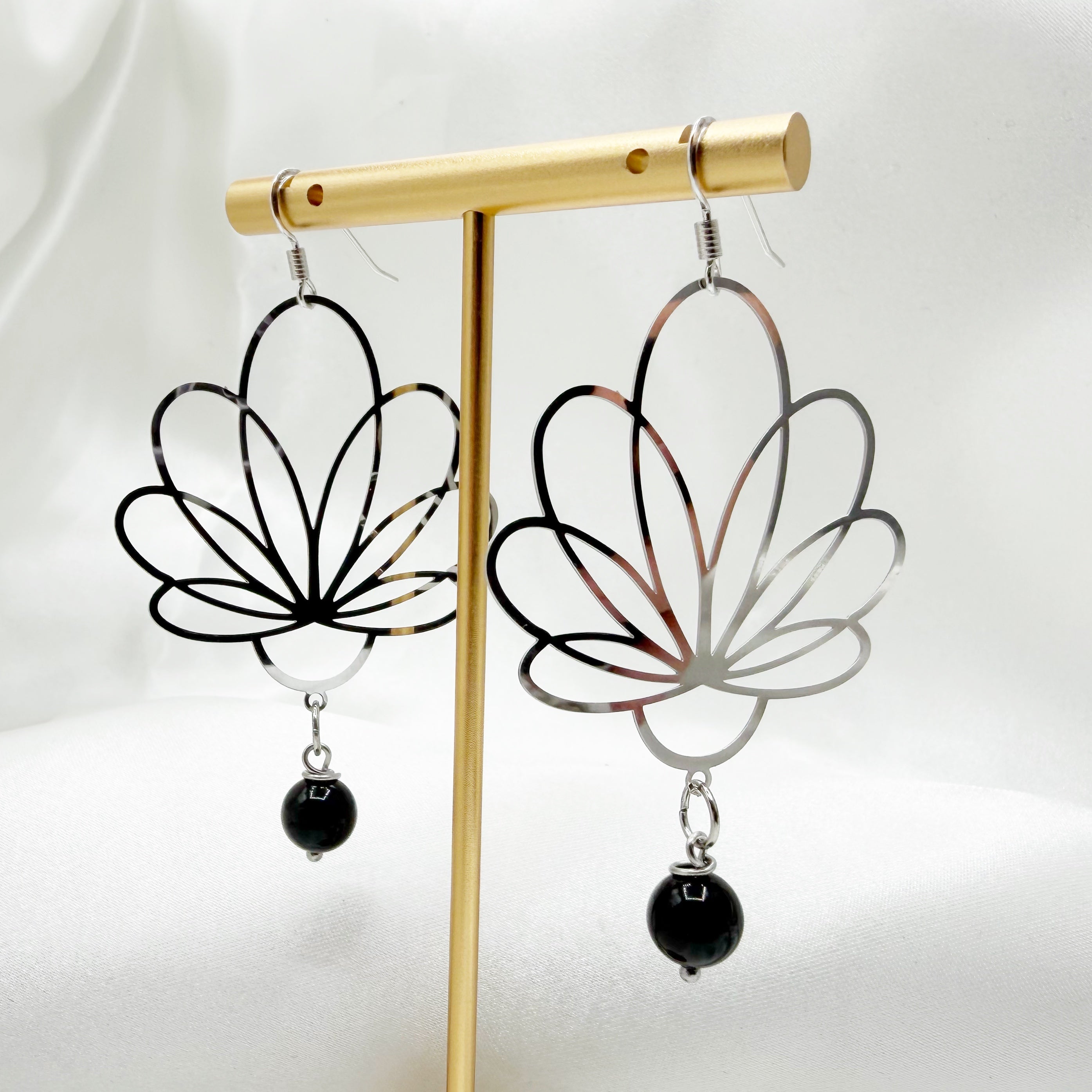 Orecchini Flower Ossidiana