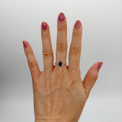 Anello Tormalina Nera a Goccia | Argento 925 - NON REGOLABILE