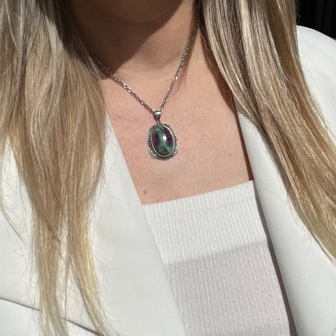 Ciondolo Rubino Fuchsite Ovale - Argento 925