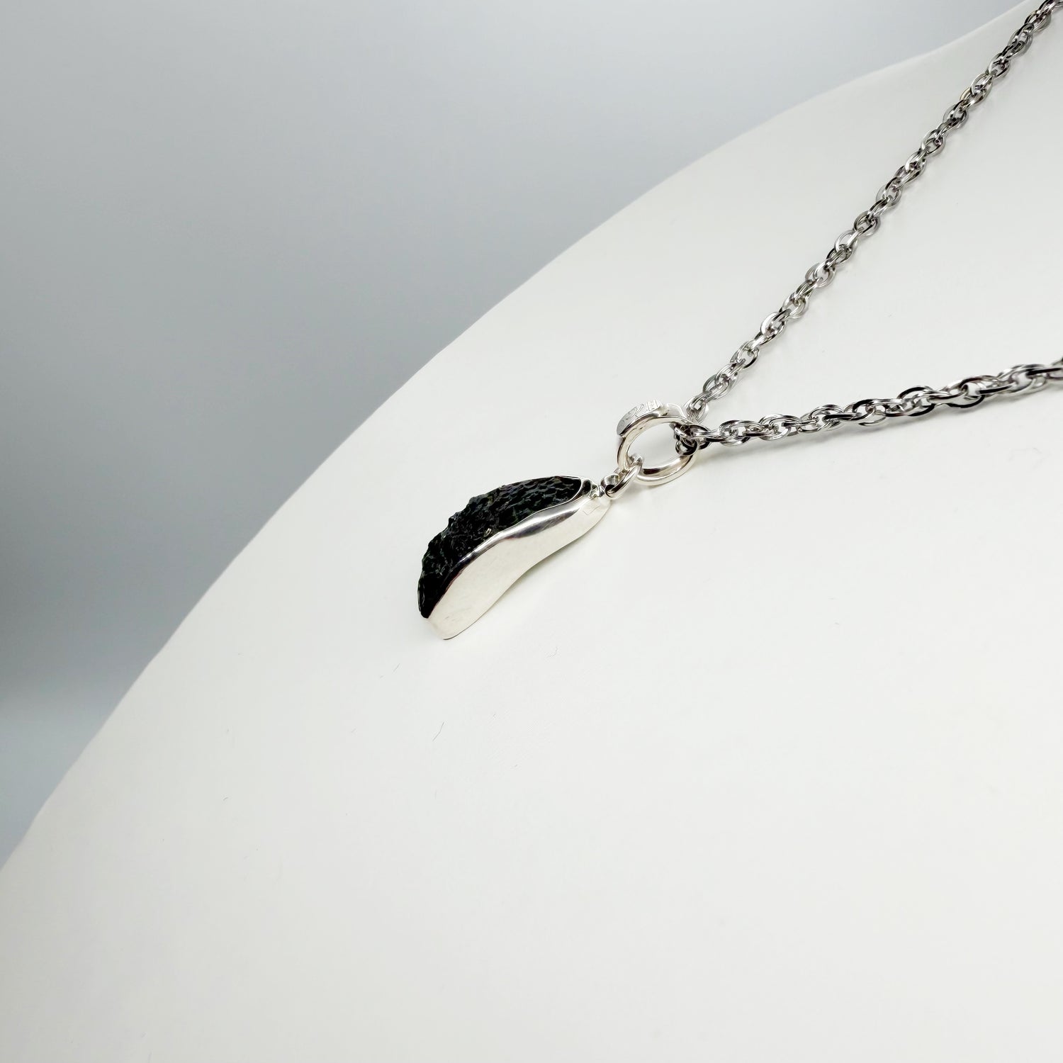 Ciondolo Moldavite Grezza - Argento 925