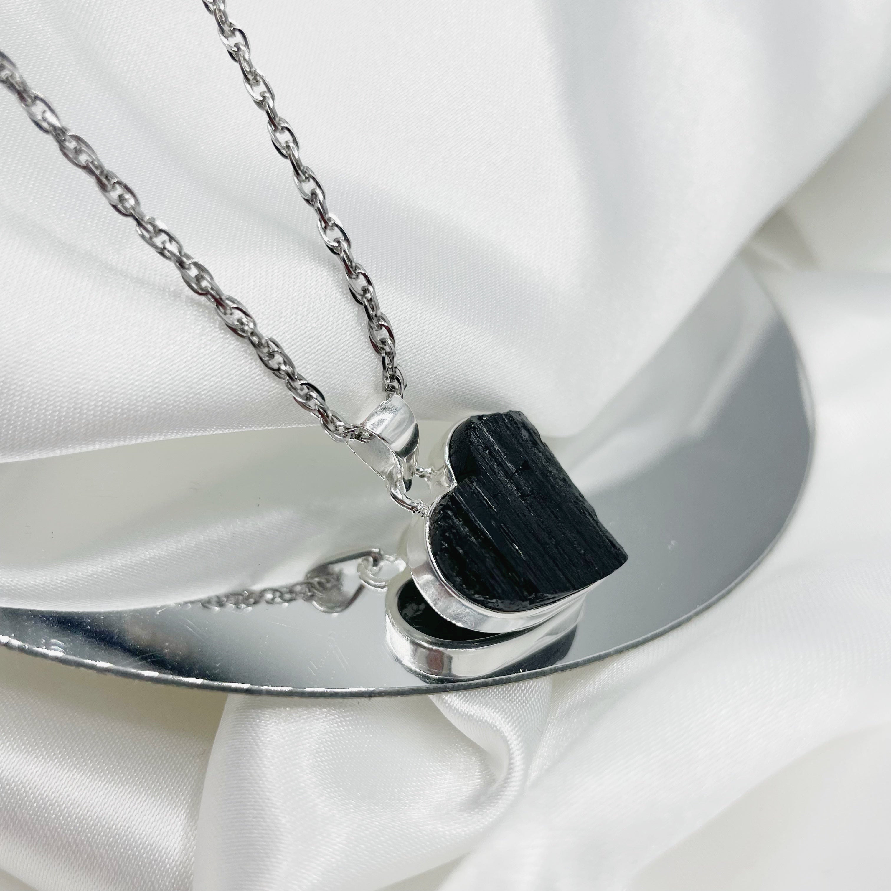 Ciondolo Tormalina Nera Grezza Cuore - Argento 925
