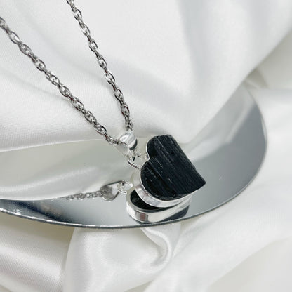 Ciondolo Tormalina Nera Grezza Cuore - Argento 925