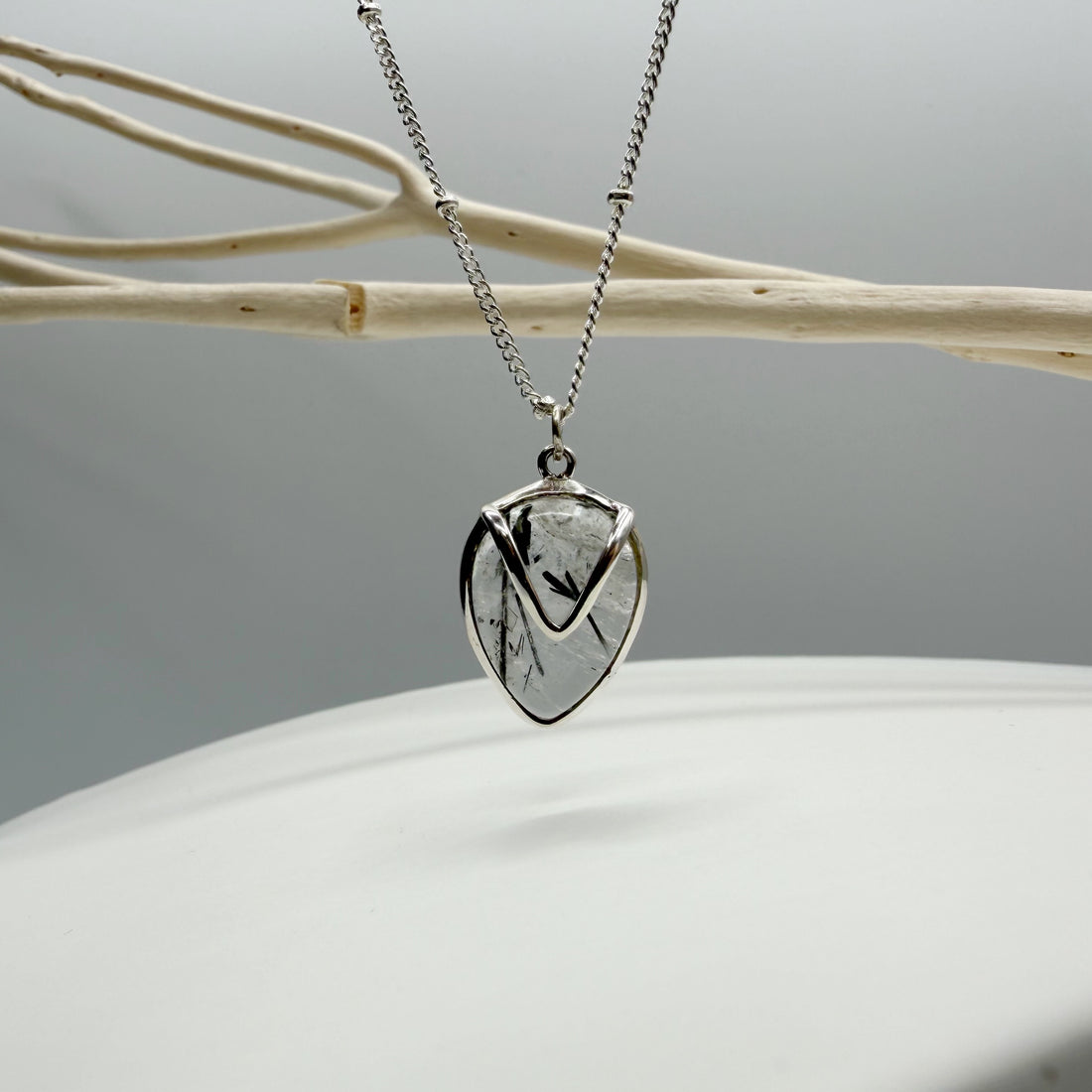 Collana Quarzo Tormalinato a Goccia - Argento 925