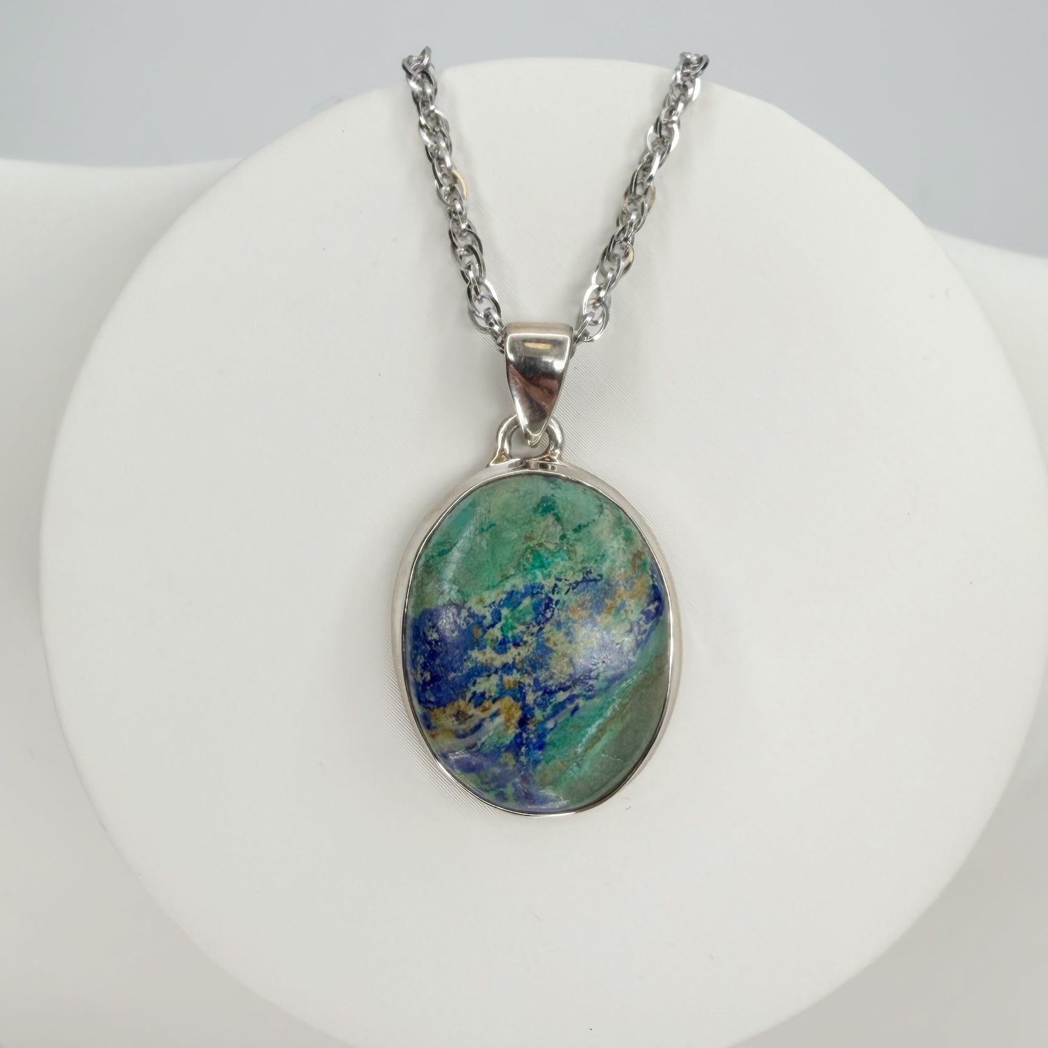 Ciondolo Azzurrite e Argento 925 - Ovale