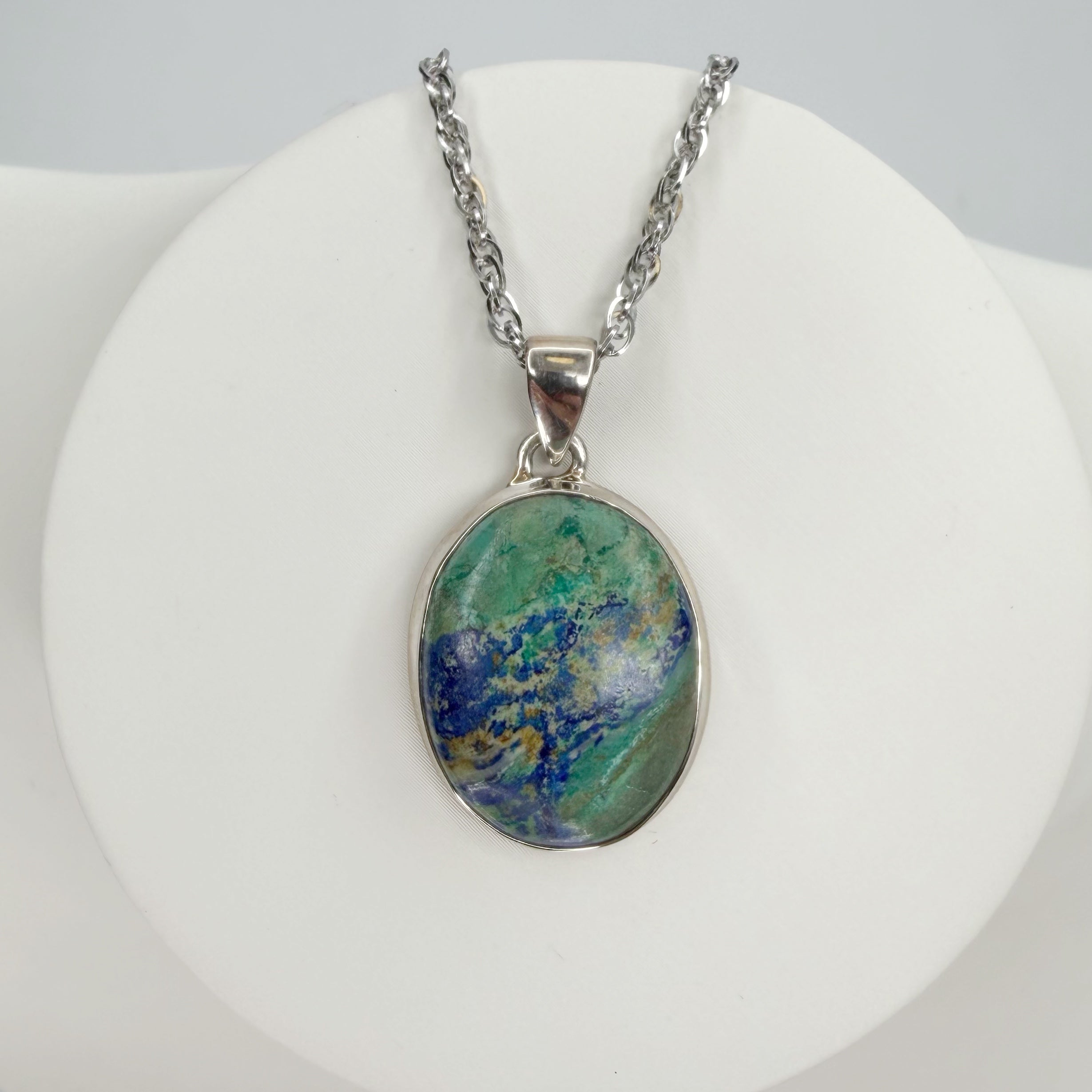 Ciondolo Azzurrite e Argento 925 - Ovale