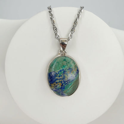Ciondolo Azzurrite e Argento 925 - Ovale