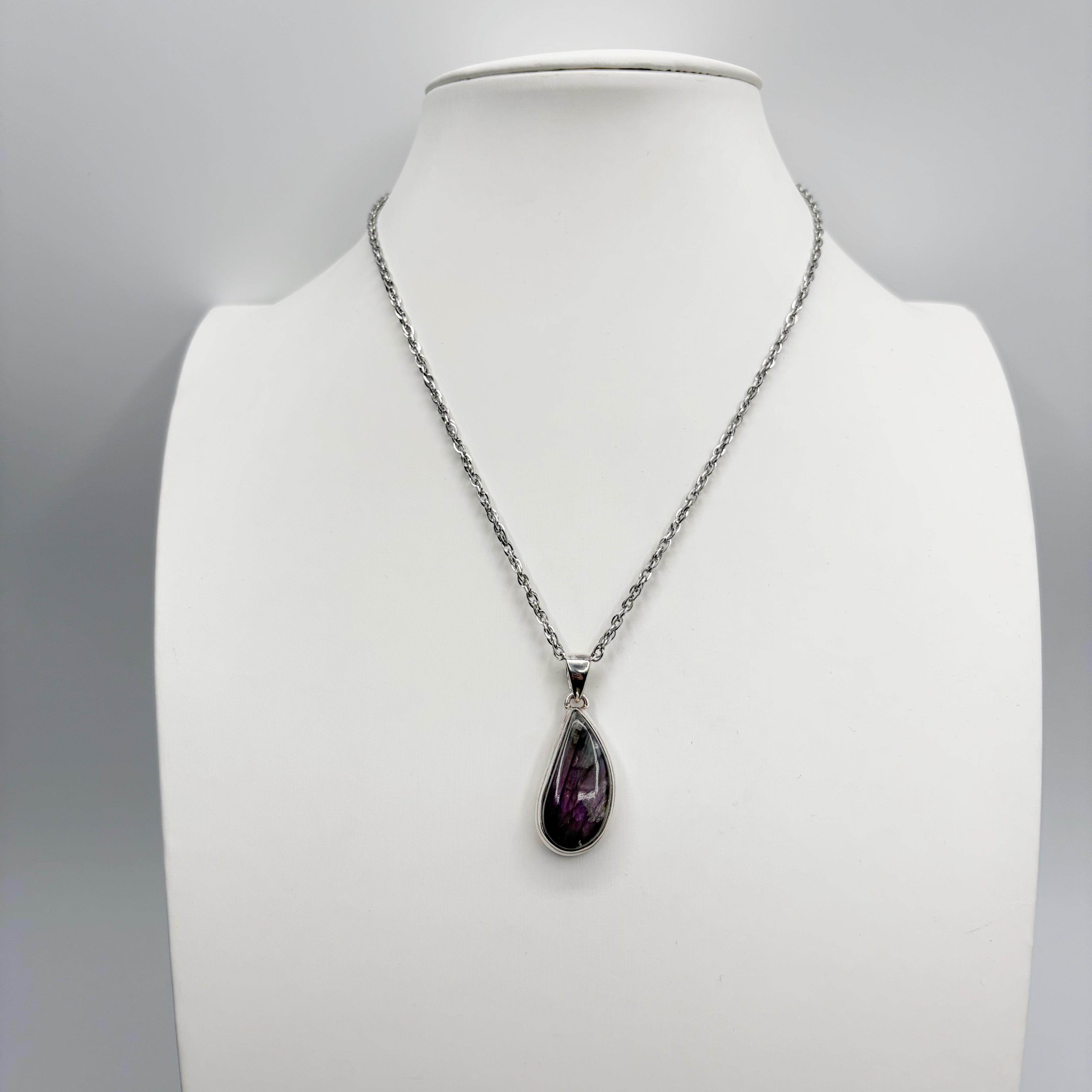 Ciondolo Labradorite Viola - Argento 925 a goccia