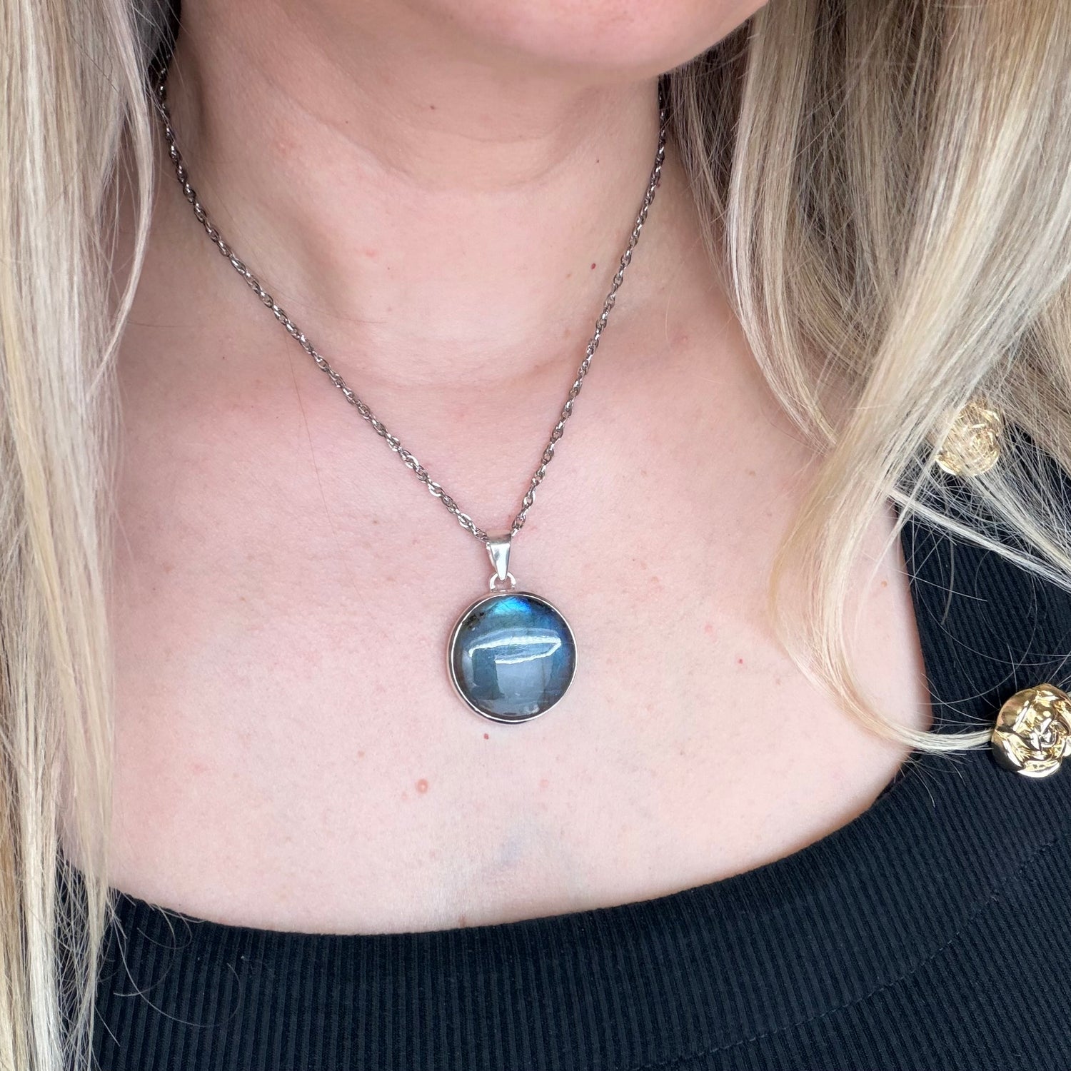 Ciondolo Labradorite Blu Argento 925 - Tondo