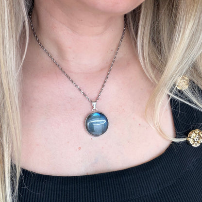 Ciondolo Labradorite Blu Argento 925 - Tondo