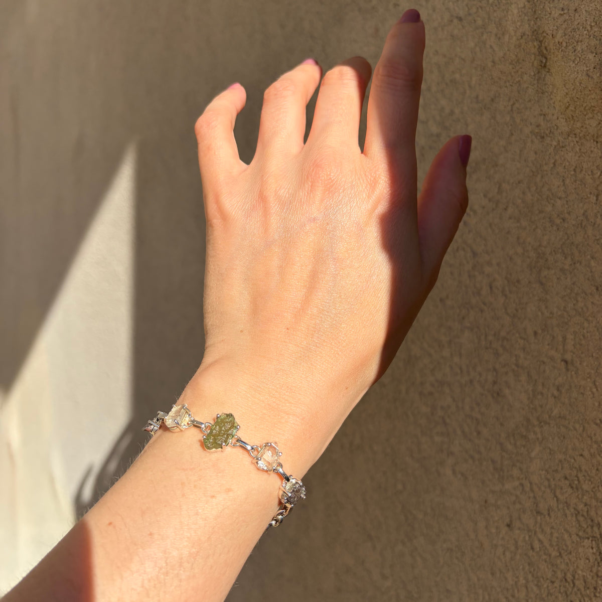 Bracciale Moldavite, Herkimer, Meteorite Campo del Cielo | Argento 925