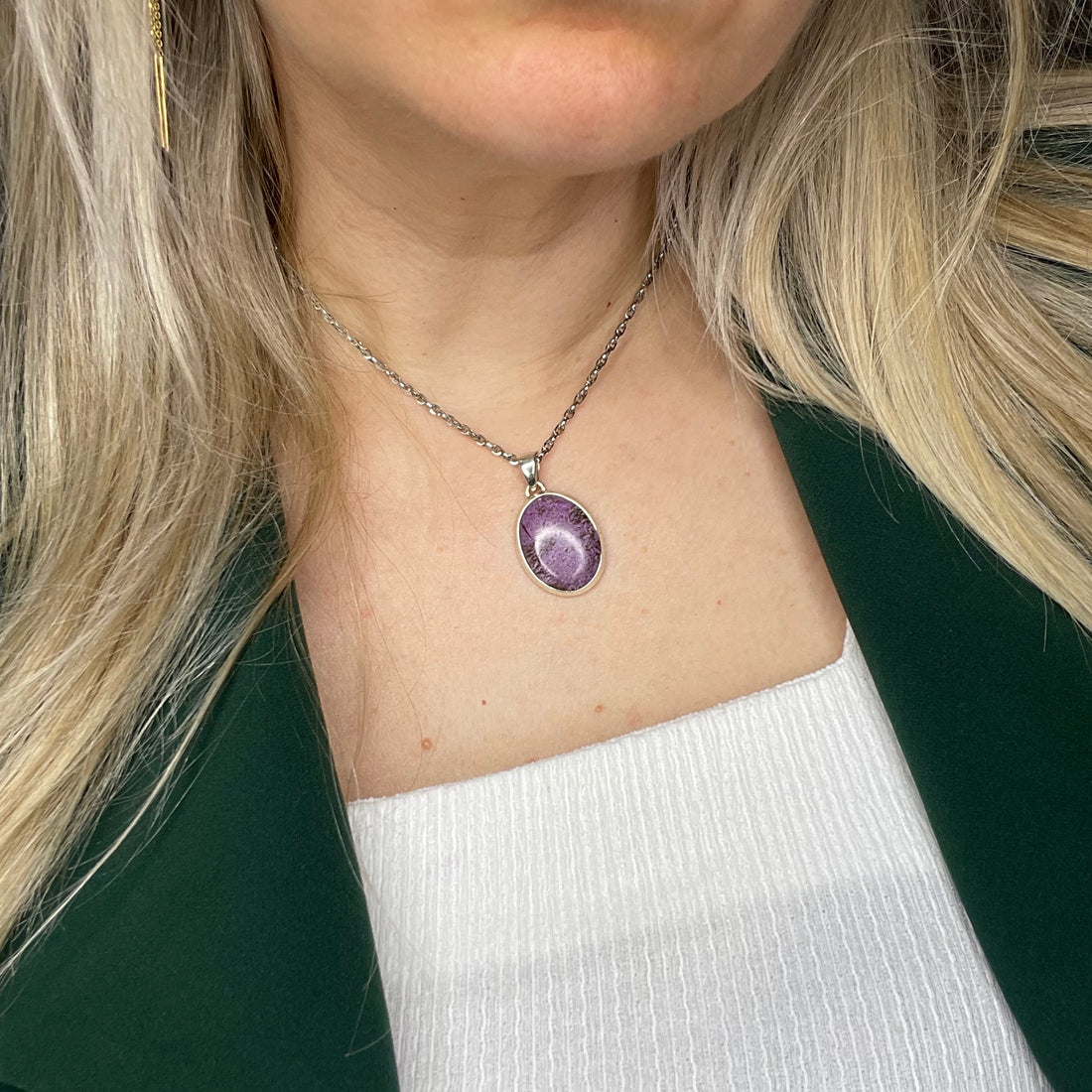 Ciondolo Variscite in Purpurite Ovale - Argento 925