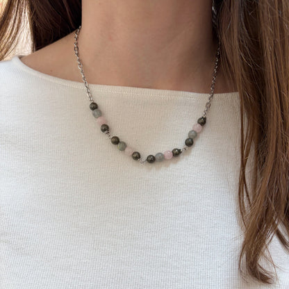 Girocollo Abbondanza - Pirite, Quarzo Rosa, Labradorite