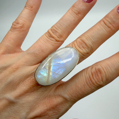 Anello Labradorite Bianca ovale - Argento 925