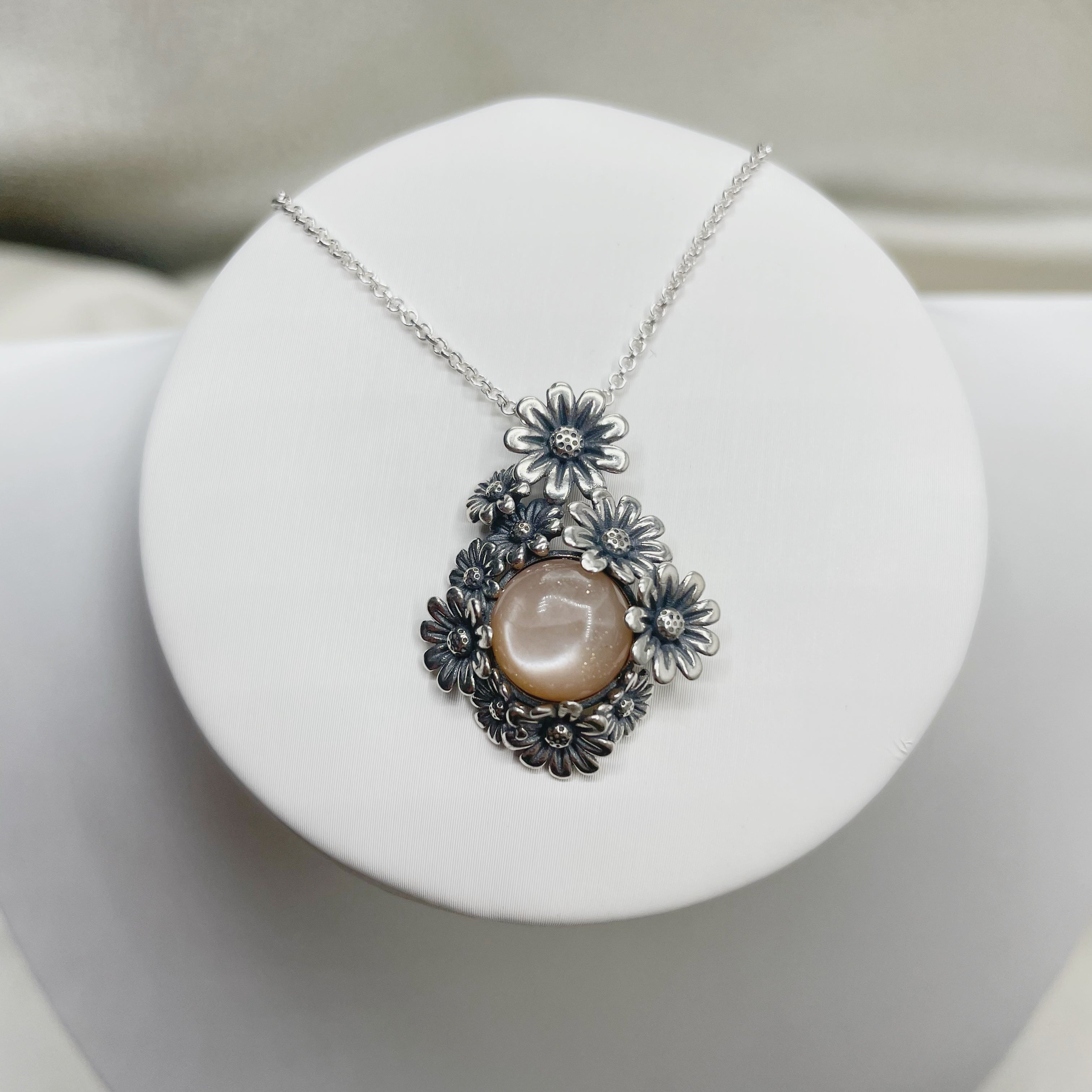 Collana Fiore Pietra di Luna - Argento 925