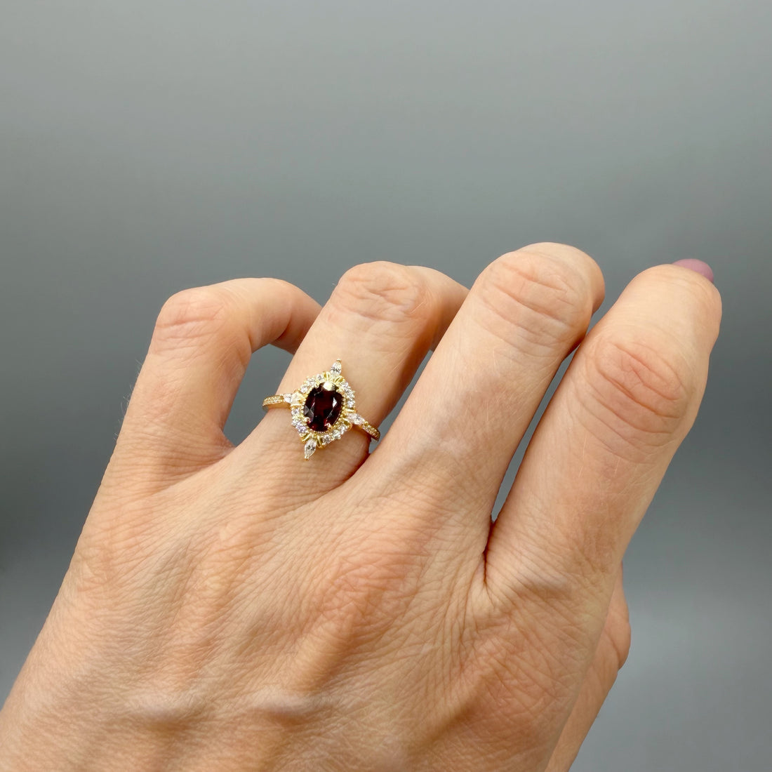 Anello Change Granato | Argento 925 placcato oro 14k - NON REGOLABILE