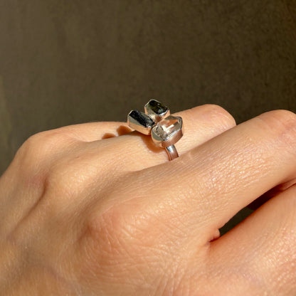 Anello Moldavite, Campo del Cielo e Diamante Herkimer | Argento 925