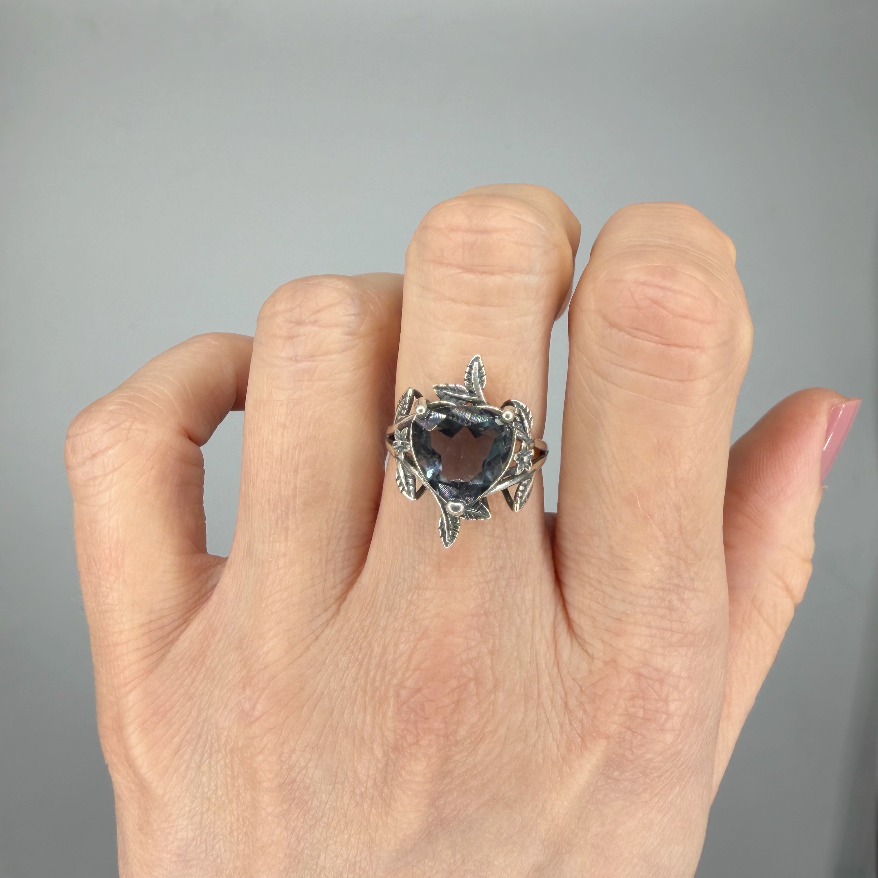 Anello Fluorite Cuore Foglioline - Argento 925