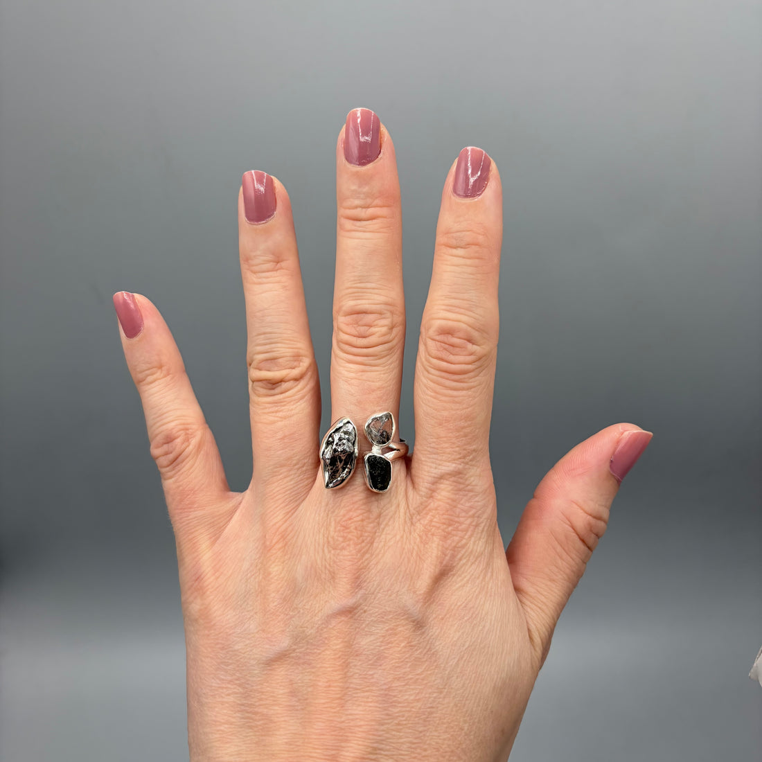Anello Moldavite, Campo del Cielo e Diamante Herkimer | Argento 925