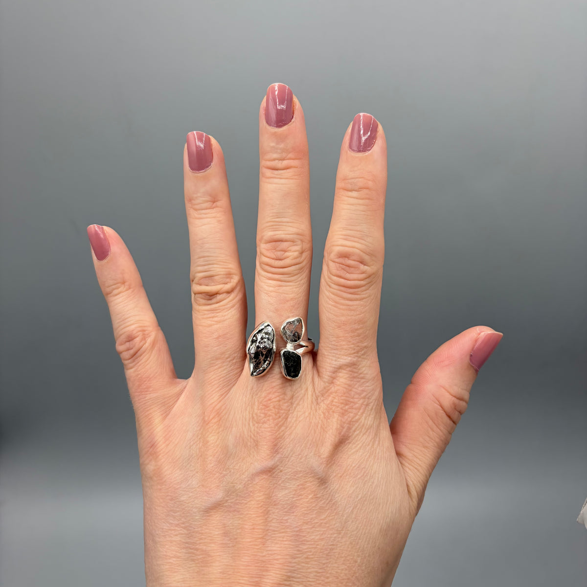 Anello Moldavite, Campo del Cielo e Diamante Herkimer | Argento 925