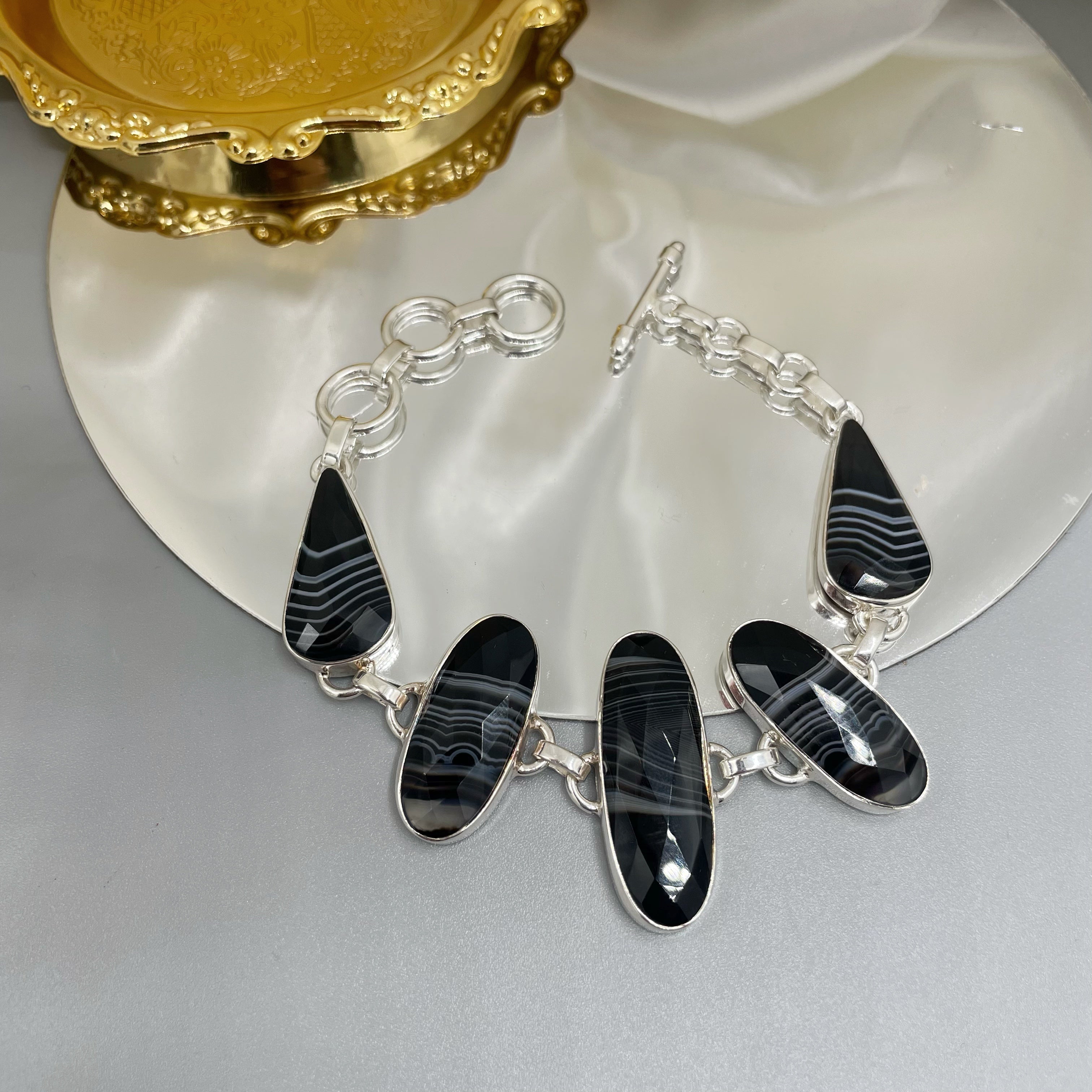 Bracciale Agata Nera e Argento 925