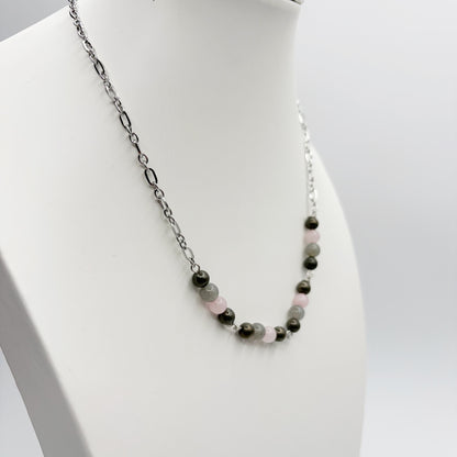 Girocollo Abbondanza - Pirite, Quarzo Rosa, Labradorite