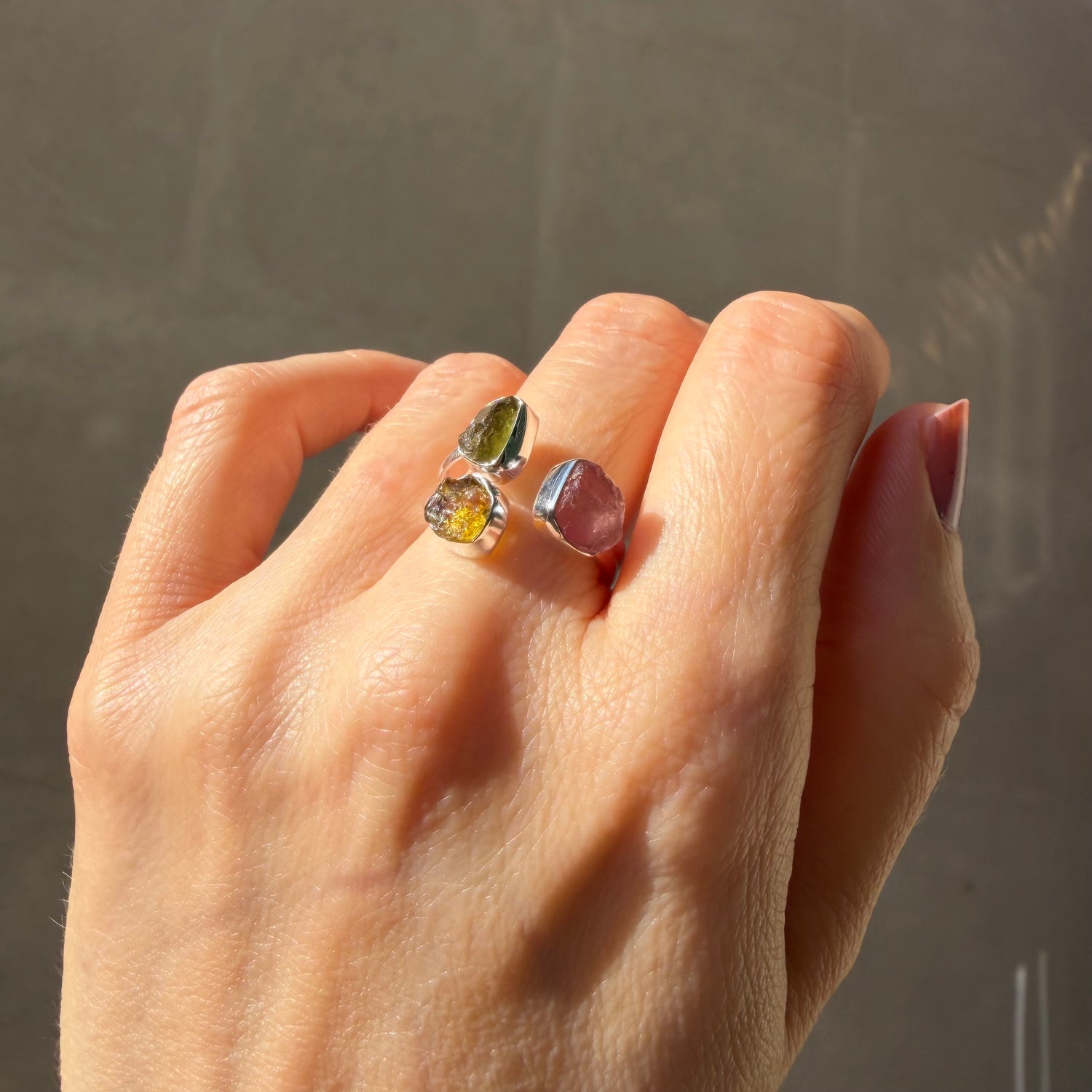Anello Moldavite e Tormalina Policroma - Argento 925
